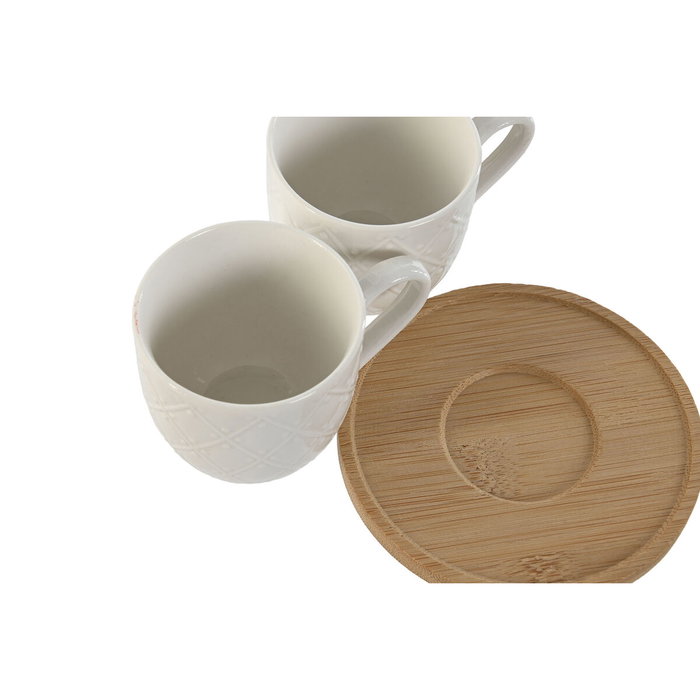 DKD Home Decor Set de Café de 6 Piezas de Porcelana y Bambú Blanco 90ml DKD Home Decor Set de Café de 6 Piezas de Porcelana y Bambú Blanco 90ml