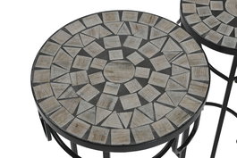 DKD Home Decor Mesita Auxiliar Terraza Y Jardin Multicolor Negro 30 x 69 x 30 cm Set de 3