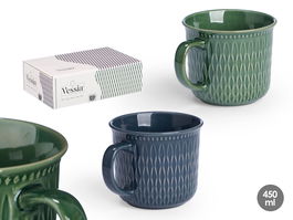 Vessia Tazon Desayuno 450ml Ceramica Loza Colores Oscuros Azul Verde 13.5x9.2x10.6cm (Set de 24)