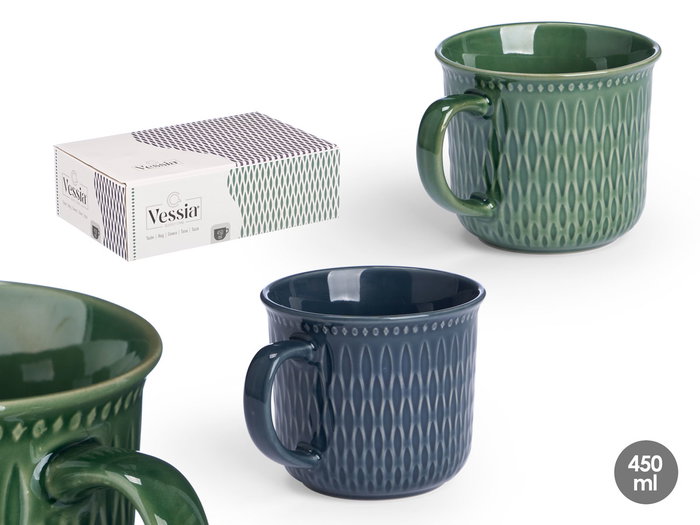 Vessia Tazon Desayuno 450ml Ceramica Loza Colores Oscuros Azul Verde 13.5x9.2x10.6cm (Set de 24) Vessia Tazon Desayuno 450ml Ceramica Loza Colores Oscuros Azul Verde 13.5x9.2x10.6cm (Set de 24)