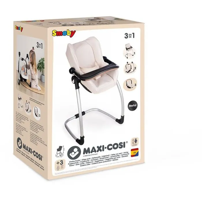 Smoby Maxi-Cosi Silla de coche y Trona 3 en 1 color beige para muñecas SMO3032162402450 a partir de 3 años