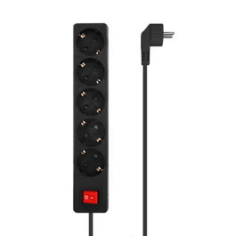 Aisens Regleta de 5 Tomas con Interruptor y Cable 1,4m, Negro