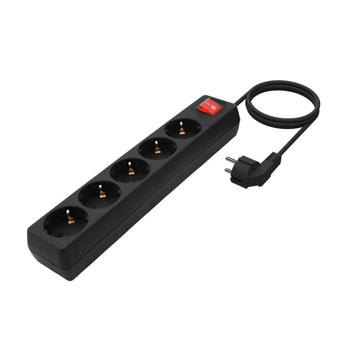 Aisens Regleta de 5 Tomas con Interruptor y Cable 1,4m, Negro