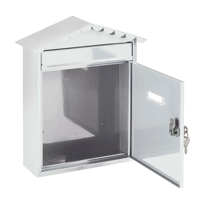 Arregui Buzón Visit Exterior Acero Galvanizado Lacado Blanco Tejadillo, Tamaño A4 (30 x 11 x 36 cm), Incluye Tarjetero y Llaves
