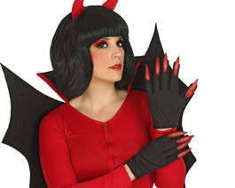 Guantes Negros Con Garras Rojas Largas para Disfraz Demonia O Diabla Halloween Cosplay