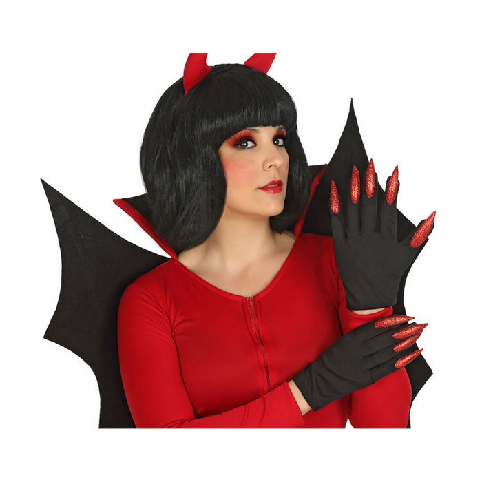 Demonia Guantes Negros con Garras Rojas Largas para Disfraz de Diabla Demonia Guantes Negros con Garras Rojas Largas para Disfraz de Diabla