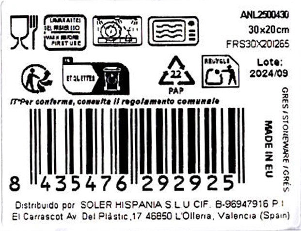La Mediterranea Fuente Rectangular Anllo Elite Brillo (6 Unidades) 30x20 cm