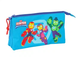 Safta Estuche Portatodo Escolar Triple Iron Man con 3 Cremalleras 120x220x30 mm