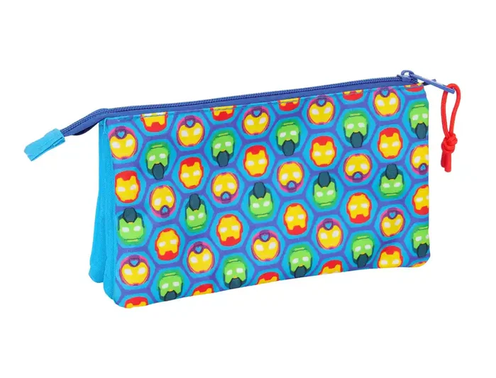 Safta Estuche Portatodo Escolar Triple Iron Man con 3 Cremalleras 120x220x30 mm