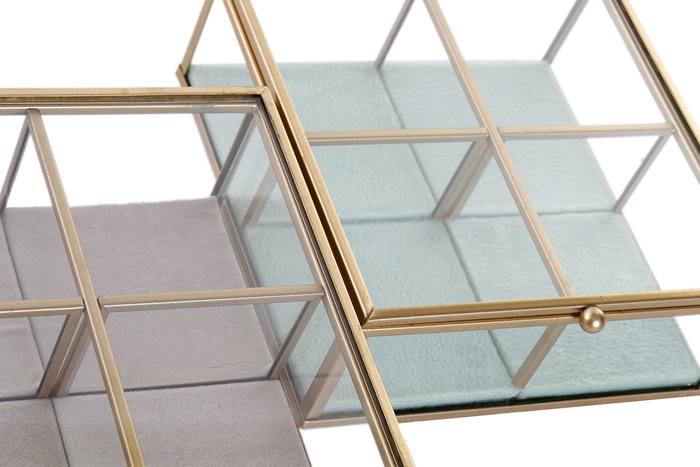 DKD Home Decor Joyero Chic Verde Menta Gris Claro Metal Cristal 15 x 15 x 5.5 cm (2 Unidades)