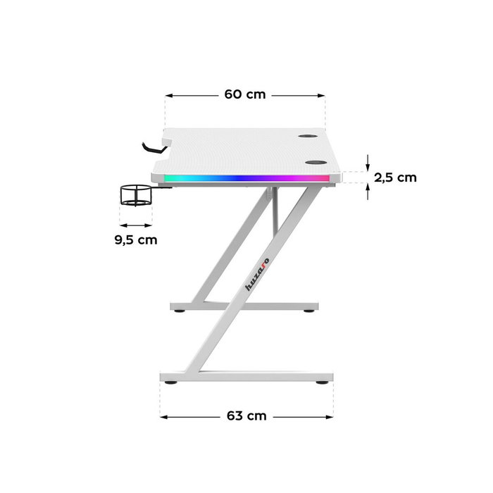 Mesa de Escritorio Gaming Huzaro HZ-Hero 2.5 White RGB Blanco 120 x 75 x 60 cm