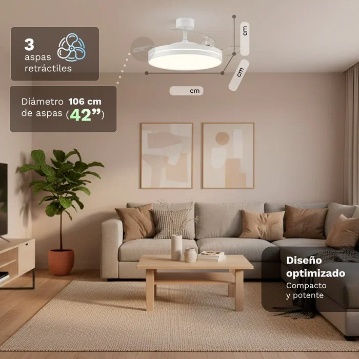 Grunkel SKYWHITE42 Ventilador de Techo Blanco con 3 Aspas Retráctiles y Luz LED Grunkel SKYWHITE42 Ventilador de Techo Blanco con 3 Aspas Retráctiles y Luz LED