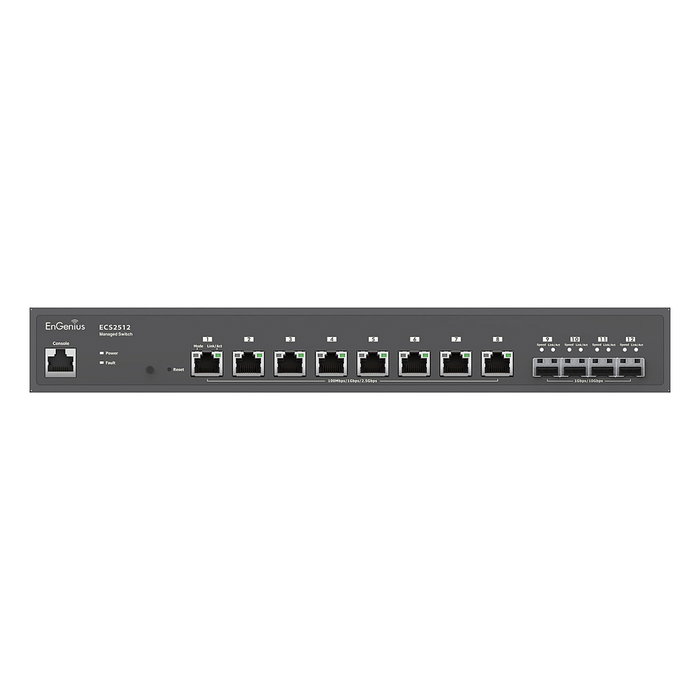 EnGenius ECS2512 M 8+4P Interruptor de red gestionado L2+, 8 puertos 2.5G Ethernet (100/1000/2500 Mbps), 120 Gb/s, montaje en rack, 512 MB