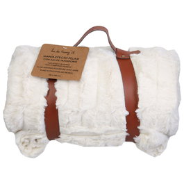 Home Deco Factory Manta efecto piel de animal blanca con asa 120x150 cm