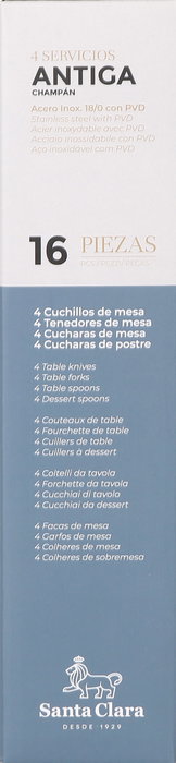 Santa Clara Cubertería de Acero Inoxidable 16 Piezas, Modelo Antiga Champan, Juego de Cubiertos (6 Unidades)