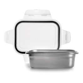 Ibili Fiambrera Rectangular de Acero Inoxidable con Tapa Hermética - 1600 ml, Apta Microondas y Lavavajillas (sin tapa)