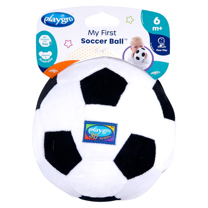Playgro Mi Primer Balón De Fútbol 0112017 - Juguete Bebé +6 Meses, Blanco y Negro, Sonidos, Texturas, Idiomas Múltiples