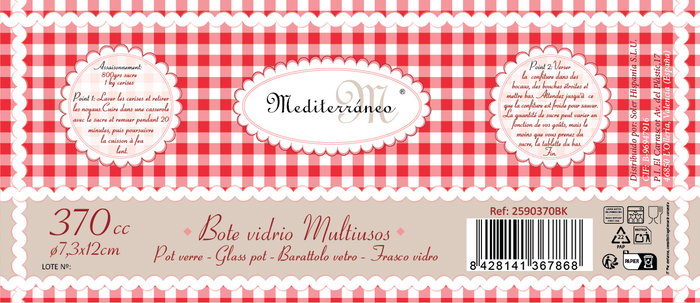 Inde Bote de Vidrio con Tapa 370 ml - 7.3 x 12 cm (12 Unidades)