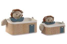 DKD Home Decor Set de 2 Cestas de Fibra Trenzada y Algodón Natural y Verde