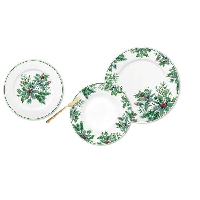 DKD Home Decor Set de Vajilla de Porcelana Hojas Verde 18 Piezas
