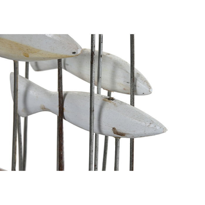 DKD Home Decor Decoración de Peces en Madera y Metal Blanco