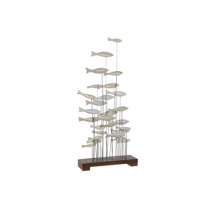 DKD Home Decor Decoración de Peces en Madera y Metal Blanco