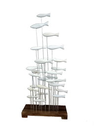 DKD Home Decor Decoración de Peces en Madera y Metal Blanco