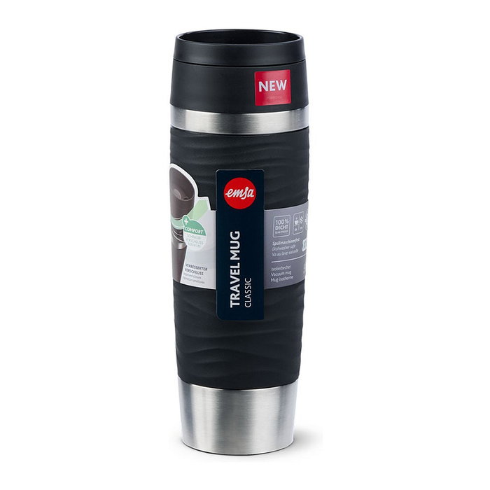 Emsa TRAVEL MUG Waves Grande Negro/Acero Inoxidable 0,5 L