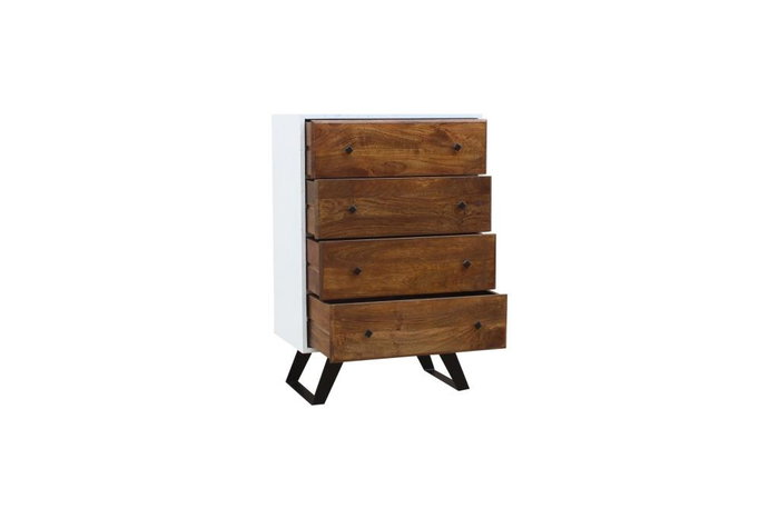 DKD Home Decor Cajonera Moderno Blanco Marron Oscuro 4 cajones 40 x 105 x 70 cm