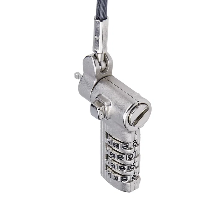 StarTech UNIVCS-LAPTOP-LOCK Cable Antirrobo/Candado Universal para Portátil 3 en 1 (K-Slot/Nano/Noble Wedge) con Combinación Serializada, Cable Acero 2m, Negro/Plata