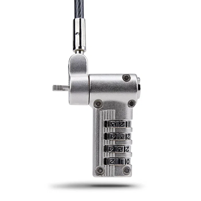 StarTech UNIVCS-LAPTOP-LOCK Cable Antirrobo/Candado Universal para Portátil 3 en 1 (K-Slot/Nano/Noble Wedge) con Combinación Serializada, Cable Acero 2m, Negro/Plata