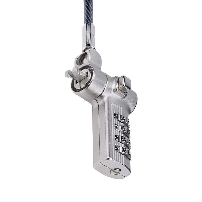 StarTech UNIVCS-LAPTOP-LOCK Cable Antirrobo/Candado Universal para Portátil 3 en 1 (K-Slot/Nano/Noble Wedge) con Combinación Serializada, Cable Acero 2m, Negro/Plata