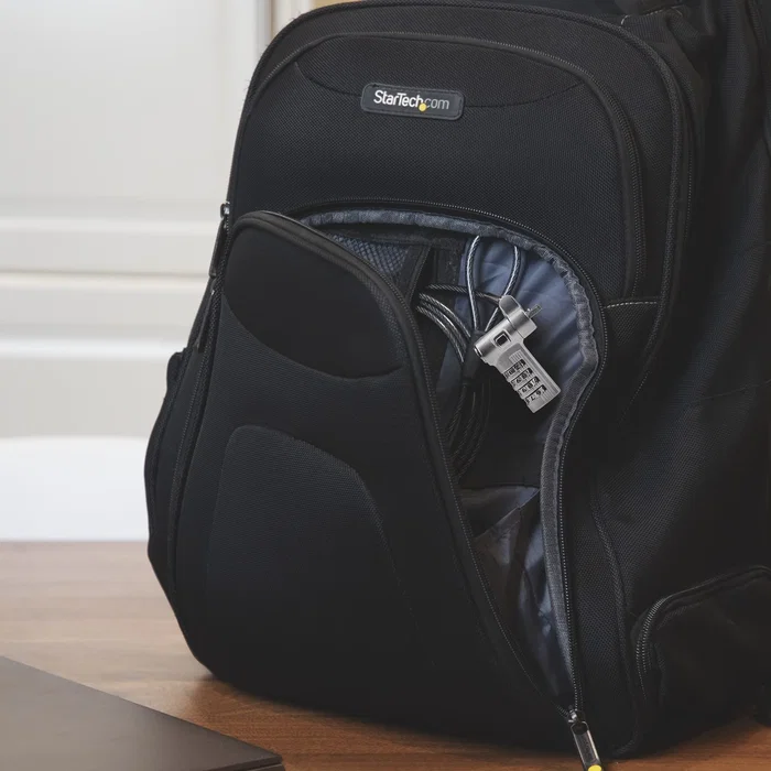 StarTech UNIVCS-LAPTOP-LOCK Cable Antirrobo/Candado Universal para Portátil 3 en 1 (K-Slot/Nano/Noble Wedge) con Combinación Serializada, Cable Acero 2m, Negro/Plata