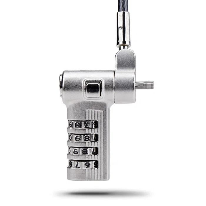 StarTech UNIVCS-LAPTOP-LOCK Cable Antirrobo/Candado Universal para Portátil 3 en 1 (K-Slot/Nano/Noble Wedge) con Combinación Serializada, Cable Acero 2m, Negro/Plata