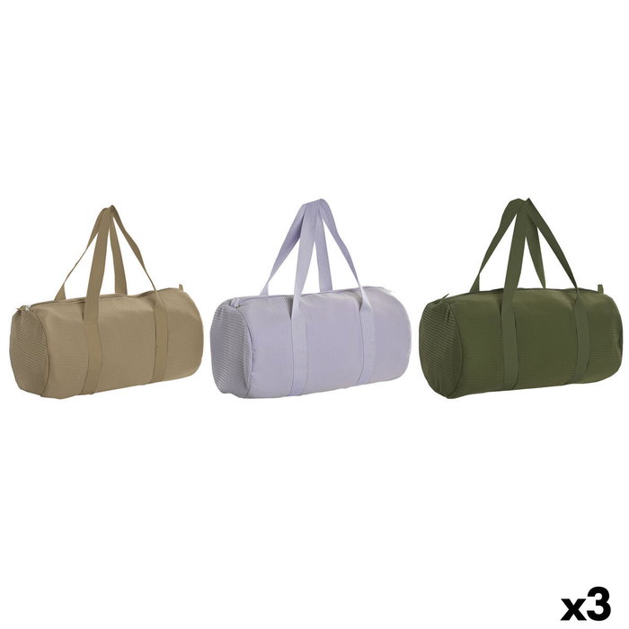 DKD Home Decor Set de 3 Bolsos de Viaje de Algodón y EVA, Colores Surtidos Beige, Verde y Lila