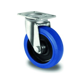 Rueda Industrial 100Ø Goma Elástica Azul Placa Giro 20C0048