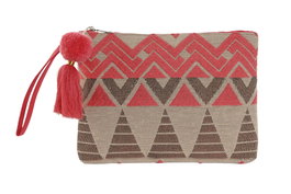 DKD Home Decor Neceser de Algodón Fucsia y Beige 26x2x19 cm