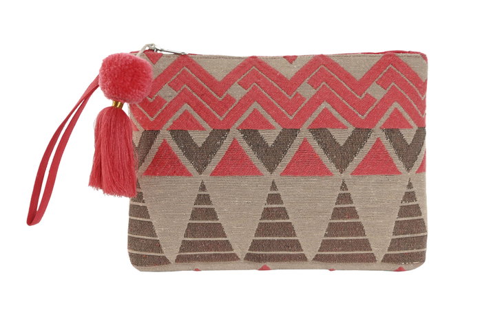 DKD Home Decor Neceser de Algodón Fucsia y Beige 26x2x19 cm DKD Home Decor Neceser de Algodón Fucsia y Beige 26x2x19 cm