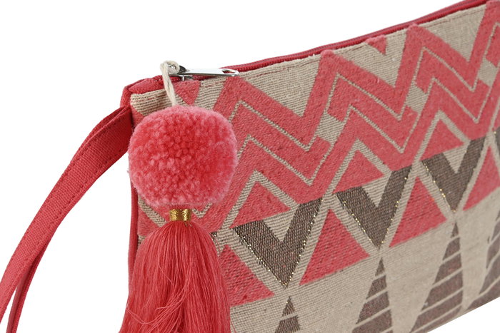 DKD Home Decor Neceser de Algodón Fucsia y Beige 26x2x19 cm DKD Home Decor Neceser de Algodón Fucsia y Beige 26x2x19 cm