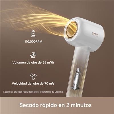 Dreame Secador de Pelo Hair Glory High-Speed Blanco (GLORYCOMBO) - Secado Rápido 110.000 RPM, 55 m³/u, 300 Millones de Iones/cm³, 1200 W