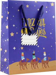 Bismark Bolsa Papel Reyes Magos L 333599 Foil Colores Surtidos Asas Lazo Tacto Suave 32x14x40 cm