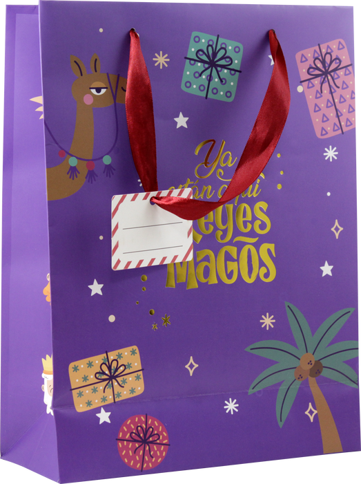 Bismark Bolsa Papel Reyes Magos L 333599 Foil Colores Surtidos Asas Lazo Tacto Suave 32x14x40 cm