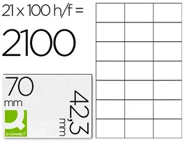 Q-connect KF10649 Etiquetas Adhesivas 70x42.3 mm para Ink-jet, Láser, Fotocopiadora Din A4 Caja 100 Hojas