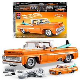 Mattel Brick 1962 Chevy Pickup Elite Hot Wheels Jft20 - Coche de Colección a Escala 1:16 con Piezas de Metal, Puertas Abatibles, Suspensión Ajustable y Tabla de Surf