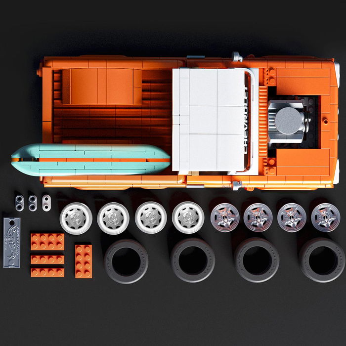 Mattel Brick 1962 Chevy Pickup Elite Hot Wheels Jft20 - Coche de Colección a Escala 1:16 con Piezas de Metal, Puertas Abatibles, Suspensión Ajustable y Tabla de Surf