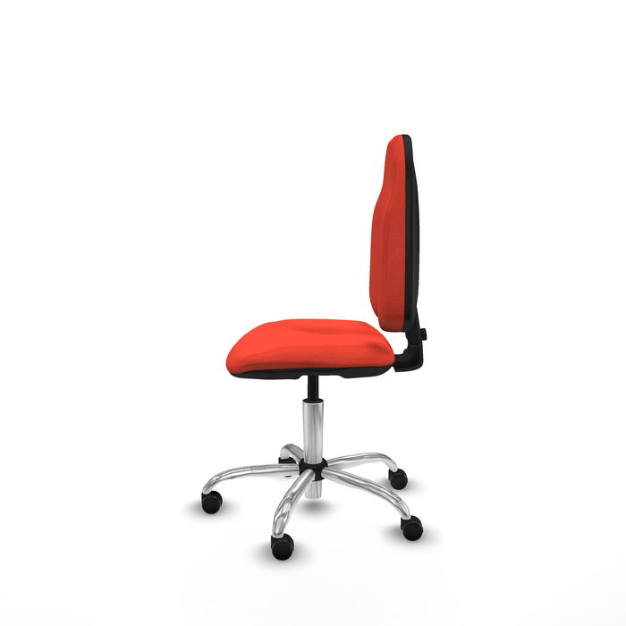 Silla de oficina Algarra con mecanismo Contacto permanente básico tapizada con Tela color Naranja oscuro. Equipada con Base cromada, Sin brazos y Ruedas autofrenantes