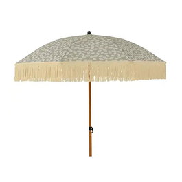Outdoor Living By Decoris Parasol para Jardín, Verde con Diseño de Hojas y Flecos Beige, Mástil Aluminio Efecto Madera, Poliéster Protección UV 30+, Ø180 x 216 cm