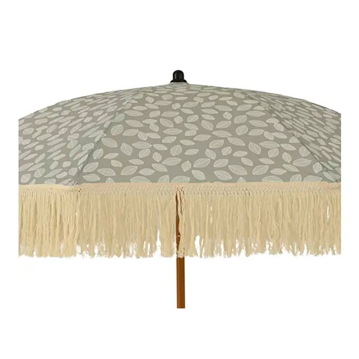 Outdoor Living By Decoris Parasol para Jardín, Verde con Diseño de Hojas y Flecos Beige, Mástil Aluminio Efecto Madera, Poliéster Protección UV 30+, Ø180 x 216 cm