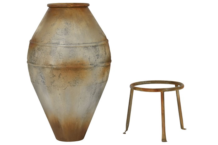 DKD Home Decor Ánfora de Metal Envejecido Beige con Pie DKD Home Decor Ánfora de Metal Envejecido Beige con Pie