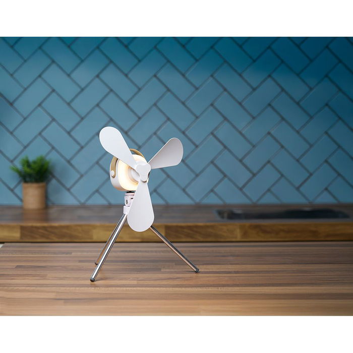 Lifetime Air Ventilador de Mesa Recargable USB, 3 Aspas, 4 Velocidades, Mando, Luz Cálida, 2200 mAh, Blanco